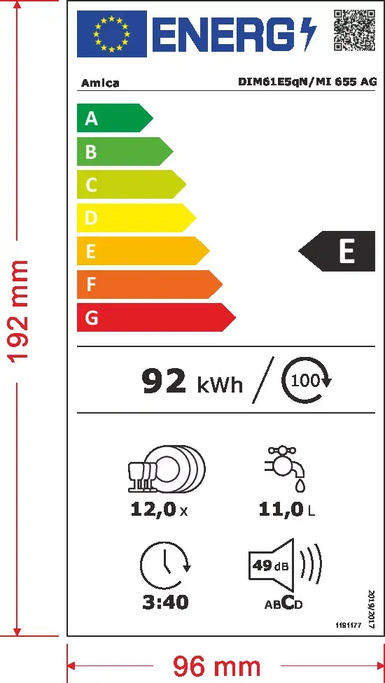 Amica MI 655 AG Dishwasher Fully Built-in 12 Place Settings 49 dB