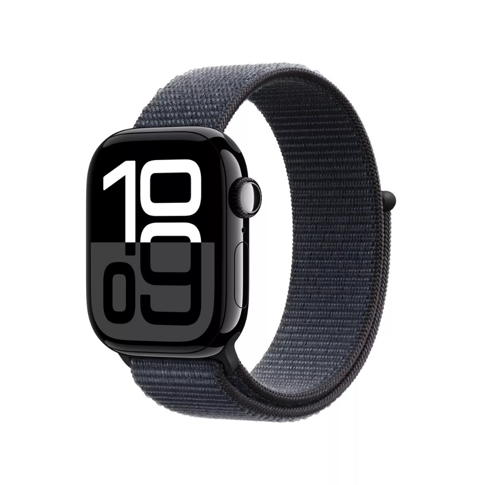 Smartwatch Apple Watch Series 10 GPS + Cellular 42 mm, jet black aluminium behuizing met Ink Sport Loop