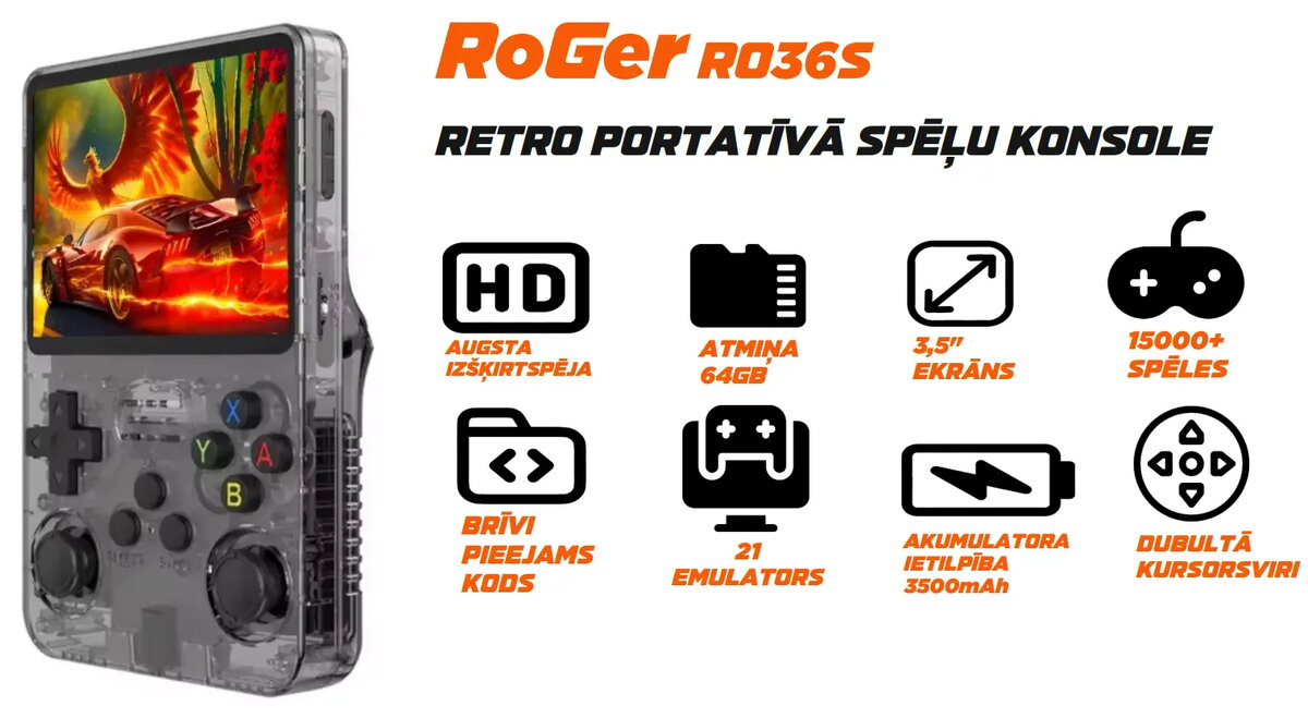 Handheld Game Console RoGer RO36S HD 3.5"