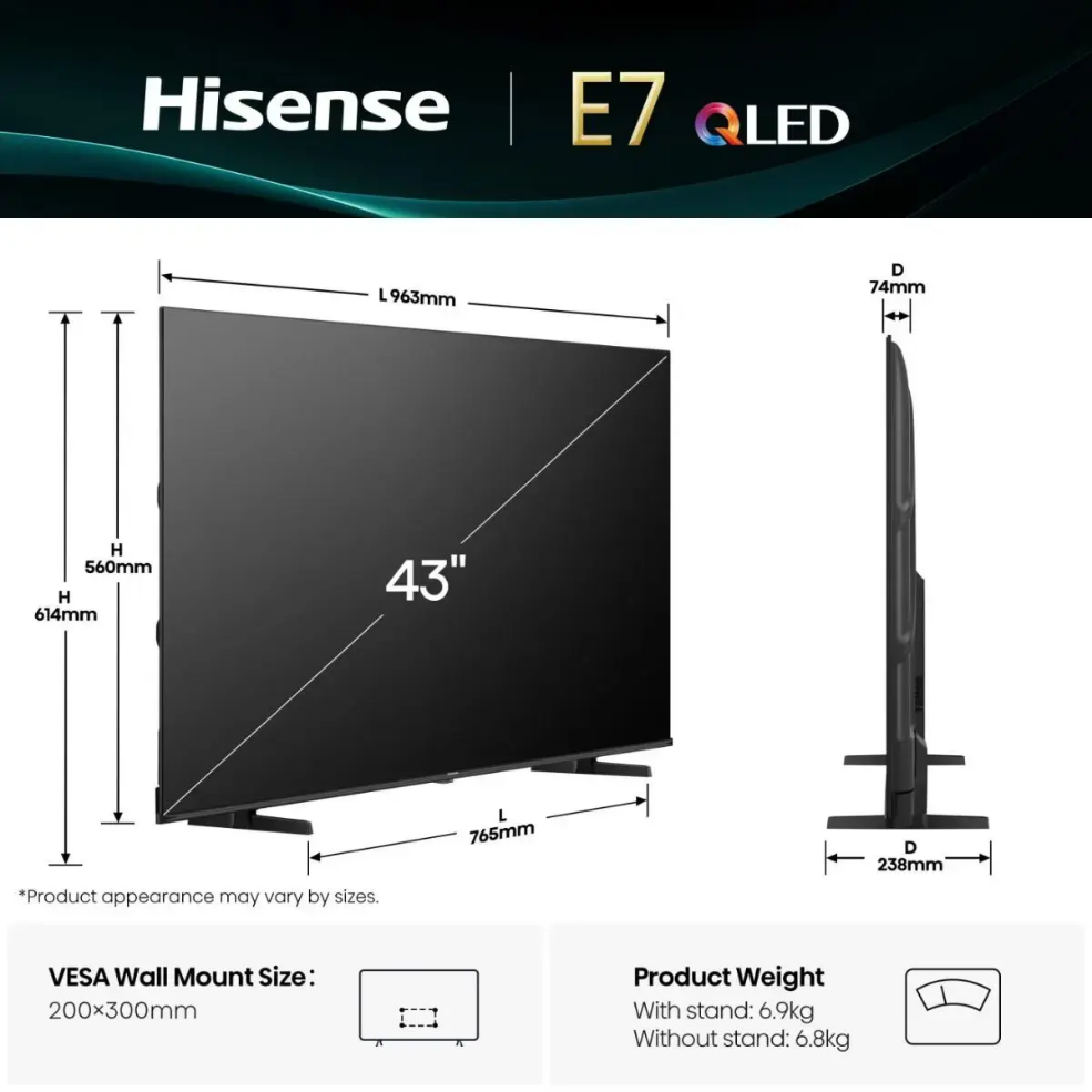 Television Hisense 43E77Q 43" 4K Ultra HD QLED 3840 x 2160