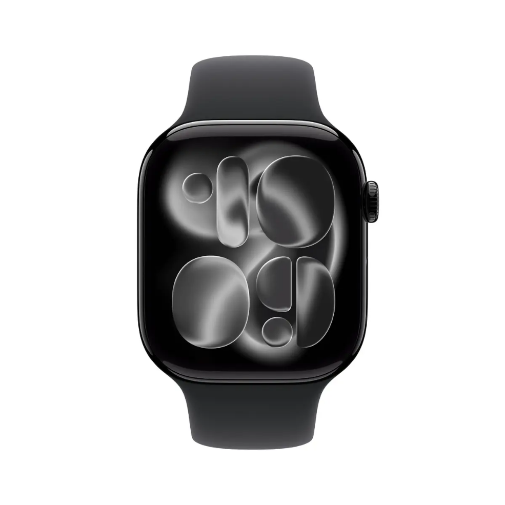Smartwatch Apple Watch Series 11 GPS 46 mm, Jet Black, aluminium behuizing, zwarte sportband, maat S/M