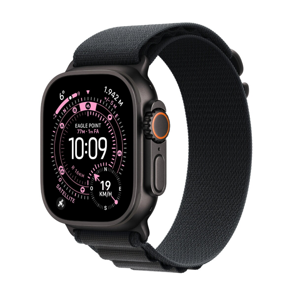 Smartwatch Apple Watch Ultra 3 mit GPS und Mobilfunk, 49 mm, schwarzes Titangehäuse mit schwarzem Alpine Loop (Medium)