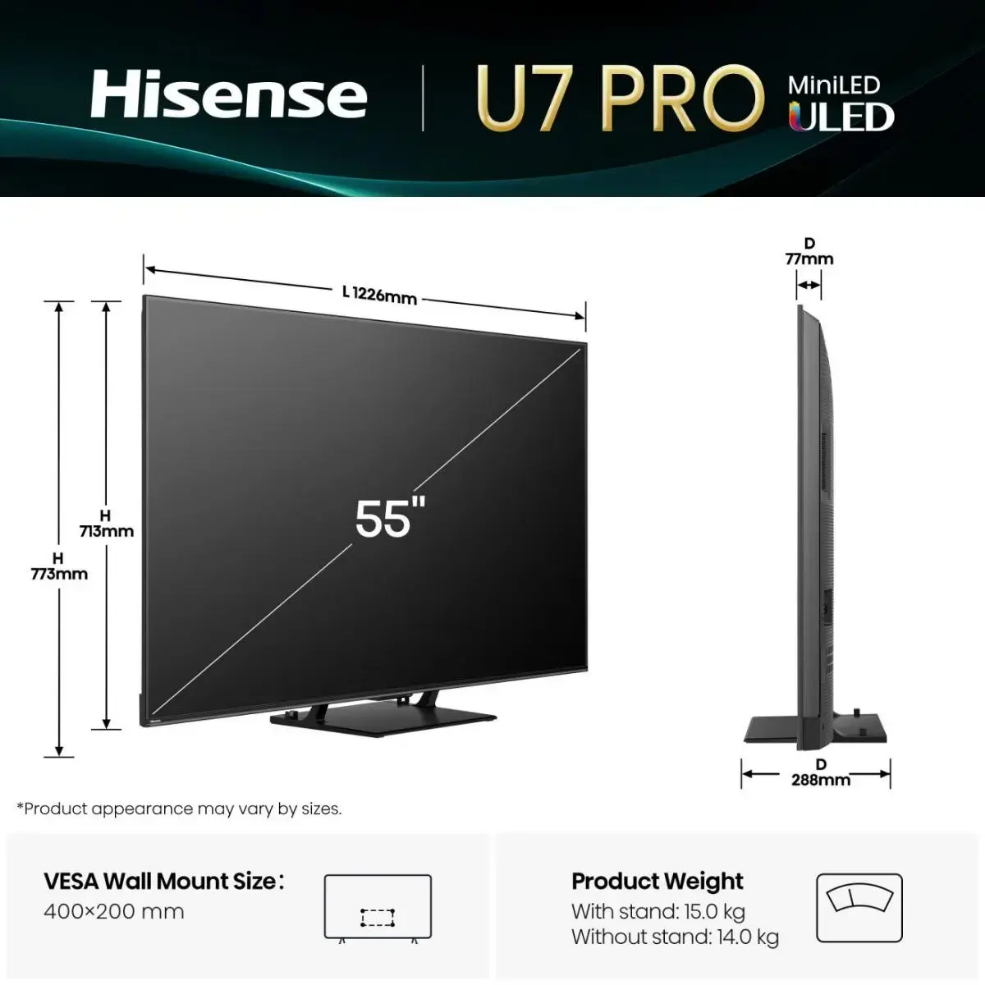 Television Hisense 55U7Q PRO 55" 4K Ultra HD ULED 3840 x 2160