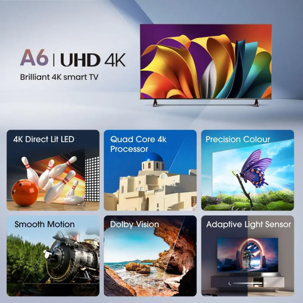 LED Smart TV Hisense 43A6N 43" (109.2 cm) 4K UHD 3840×2160 Direct-LED DVB-T/T2/C/S/S2 Wi‑Fi Ethernet Black