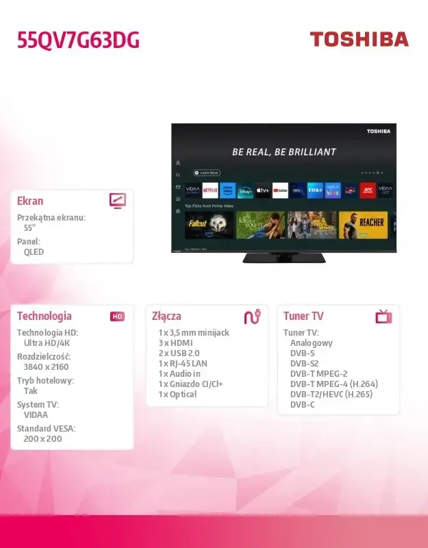 Toshiba TV 55QV7G63DG QLED 55-inch Smart TV with 55" screen