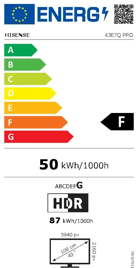 LED QLED Smart TV Hisense E7Q PRO 43E7Q PRO 43" (109.2 cm) 4K UHD 3840×2160 VIDAA Wi‑Fi Black